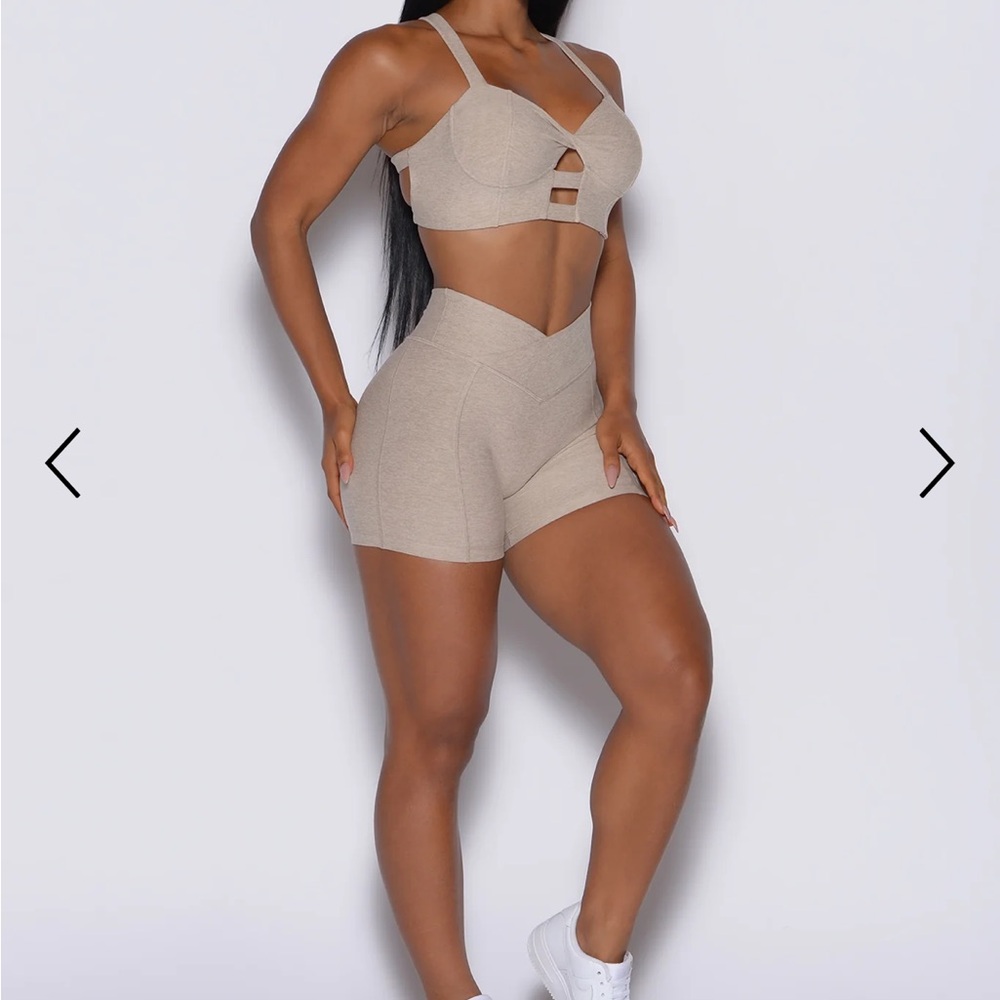 Bombshell Sportswear Beige High-Waist V-Cut Athletic Shorts - Picture 4 of 9